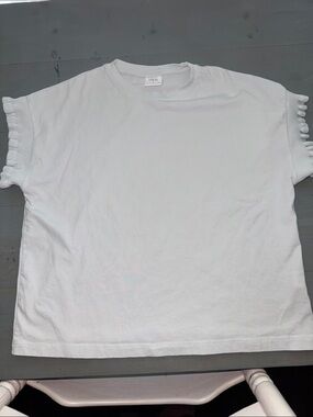 Zara light blue Short Sleeve Ruffle-Trim Tee